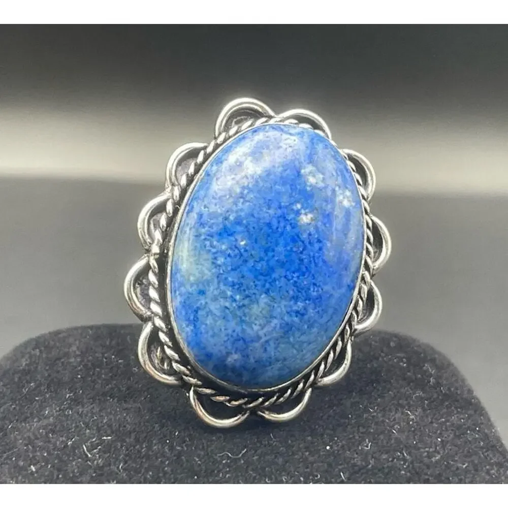 Sterling Silver Blue Oval Sodalite Ring Size 9.25 Bali Style Stamped 925 13.7 gr